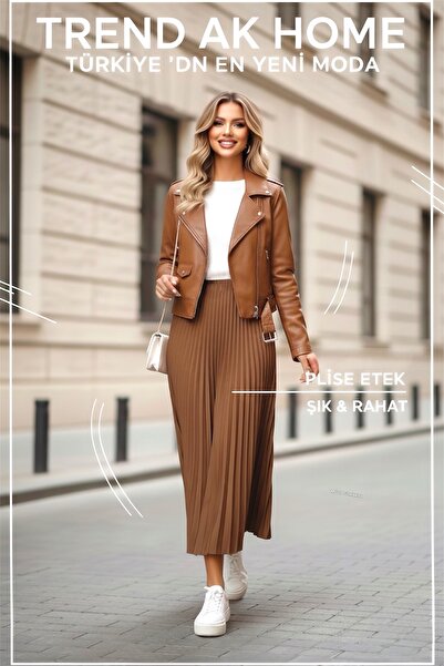 OSKAR FIRÇA Pleated Skirt with Elastic Waist - Color Brown (Standard Size)