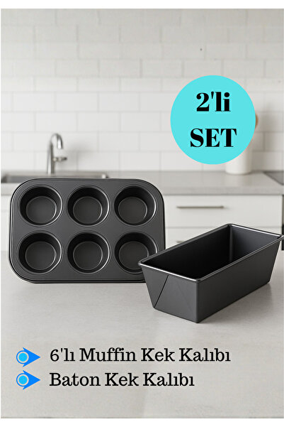BRE HOME 2'li Yapışmaz 6'lı Muffin Kalıbı ve Somun Kek Kalıbı Seti - Fırın Ka...