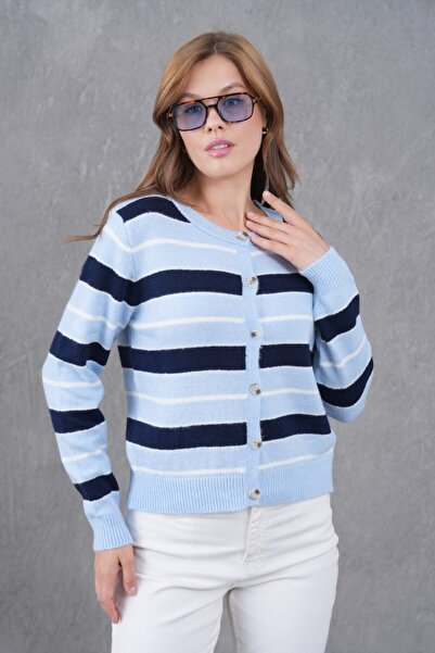 Noi Belis Striped Soft Textured Knitwear Cardigan Aw25Hi0068