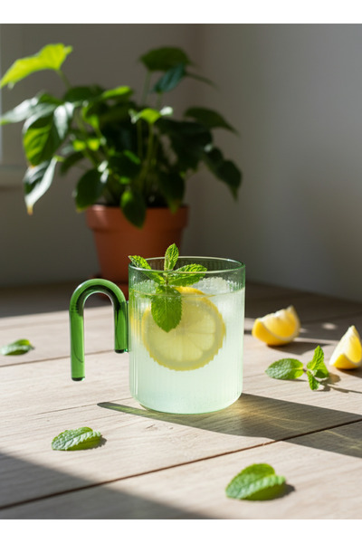 MİLAYHOME 330 ml Kulplu Renkli Cam Bardak – Isıya Dayanıklı Şeffaf Tasarım Kahve & Çay Bardağı