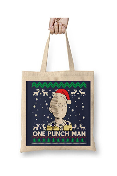 Toyaso One Punch Man Saitama Christmas New Year White Cloth Bag Long Handle Shopping Bag