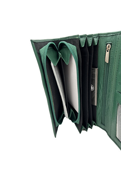 Micutz Women's Wallets Genuine Leather, Elegant Model, 10x18.5 x 3 cm, La Scala Collection, Green