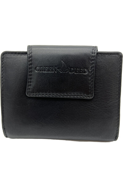 Micutz Compact Women's Wallet with Ergonomic Design, Genuine Leather, 9x12x3 cm, GREEN DEED, Black Color
