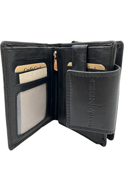 Micutz Portofel Dama Compact cu Design Ergonomic, Piele Naturala, 9x12x3 cm, GREEN DEED, Culoare Negru