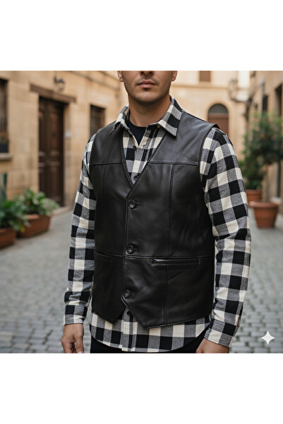 HalisMen Genuine Lambskin Men Leather Coat Real Leather Vest Soft Leather