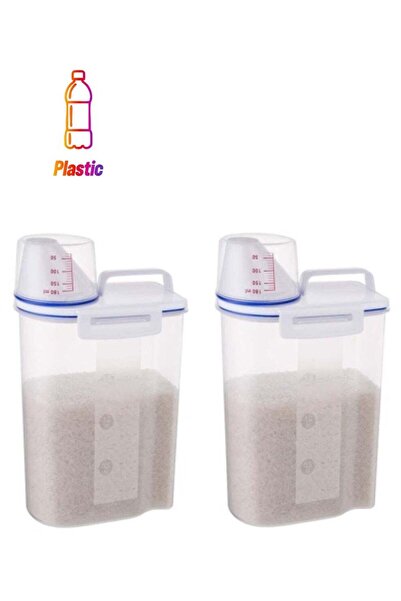 shAyzee مجموعة حاويات تخزين بلاستيكية من قطعتين مع فوهة صب وكوب قياس، شفاف/أز...