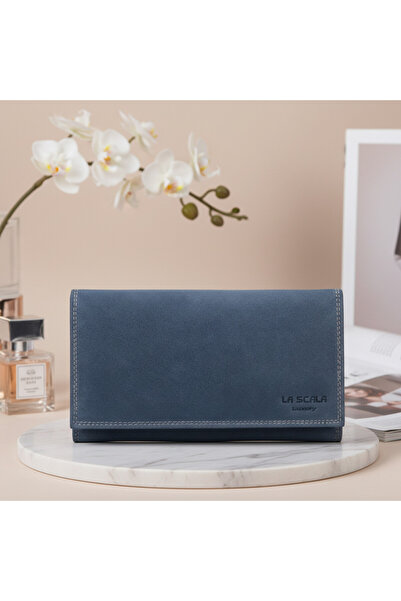 Micutz Portofel damă din piele naturală Elegant cu multe compartimente, Handmade, design modern, Albastru