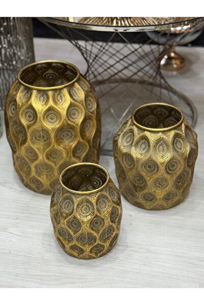 city gold 3'LÜ TELKARİ DEKORATİF METAL SAKSI 55x45x35 CM