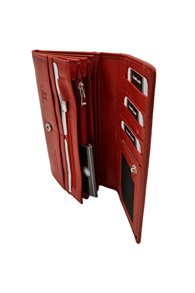 Micutz Women's Leather Wallet, 10x19x3 cm, RFID Protection, Red Color