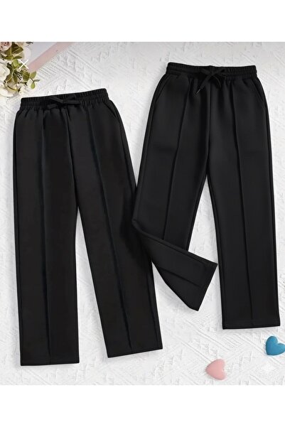 LACKH 2 BUCĂȚI PANTALONI DE TRENING NEGRI CU PĂRĂȚI LARGI CONFORTABILE ELASTICI