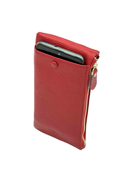 Micutz Women's Genuine Leather Wallet with Phone Compartment, Red Color