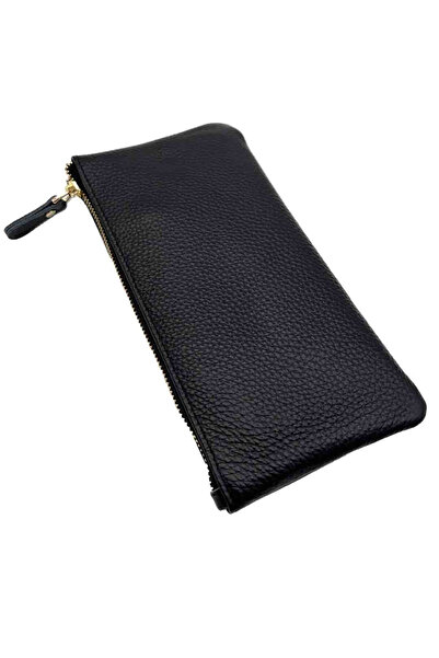 Micutz Women's Genuine Leather Wallet with Phone Compartment, Black Color