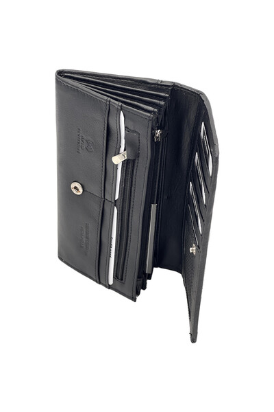 Micutz Portofel din Piele pentru femei La Scala, 10x19x3 cm, Protectie RFID, Culoare Negru