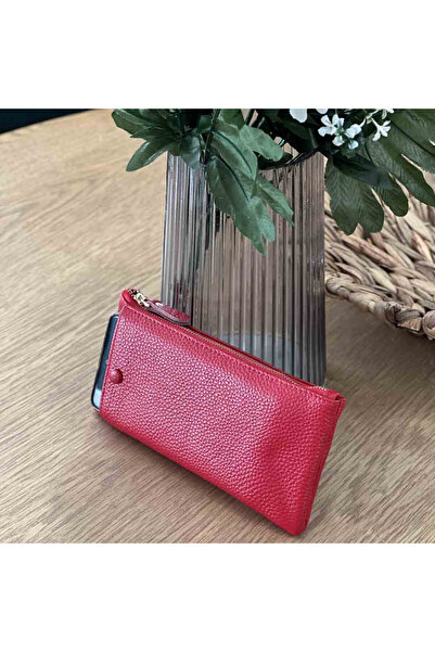 Micutz Women's Genuine Leather Wallet with Phone Compartment, Red Color