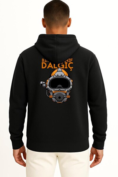 Bahriyeli Collection Hooded First Class Diver Pocket and Back Printed Unisex Sweatshirt