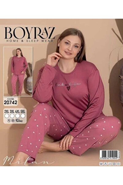 POYRAZ KOYU PEMBE SADE KALPLİ DESENLİ KADIN PİJAMA TAKIMI