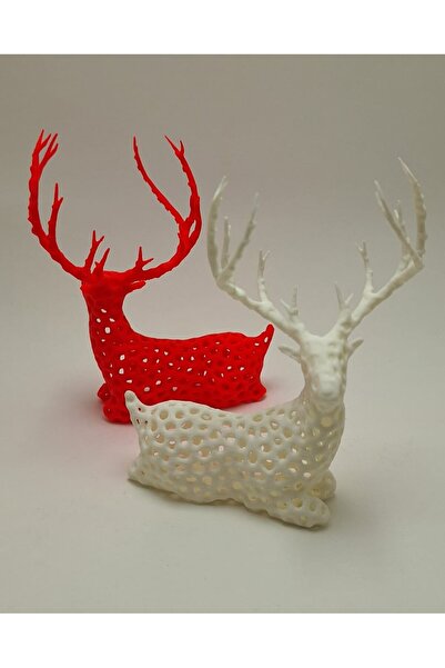 petadora تمثال غزال جالس، مجموعة من قطعتين - زينة للطاولة والرف (أحمر وأبيض)