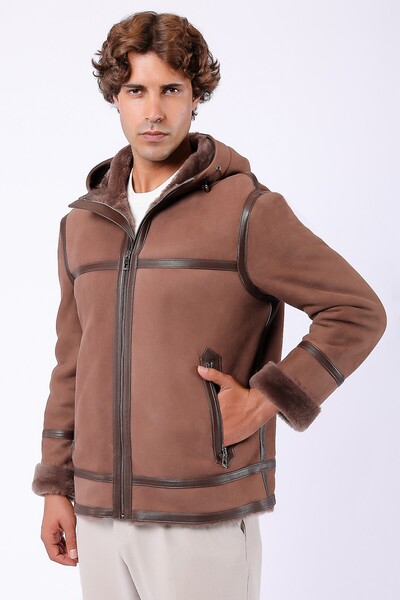 Leather Club Bej Kürk İçlikli Hakiki Süet Deri Mont