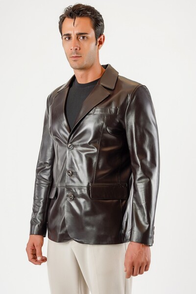 Leather Club Kahve Hakiki Deri Blazer Ceket