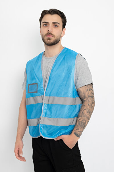 DAŞ ÜNİFORMA Warning Vest with Name Tag, Phosphorescent, Velcro Pocket (Universal Type Thick) Double Color Work Safety Blue-Grey