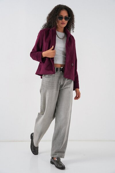 Moda Ebrar Jachetă scurtă 0725 - Roșu Claret