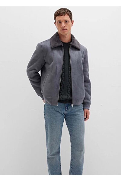 Mavi M0110450-80776 Faux Fur Detailed Faux Suede Jacket Men's Jacket Gray