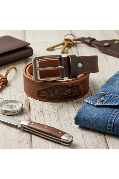 Micutz Men's Belt Made of Top Grain Brown Genuine Leather and Personalized with Tir, Hunter, Size 105 cm