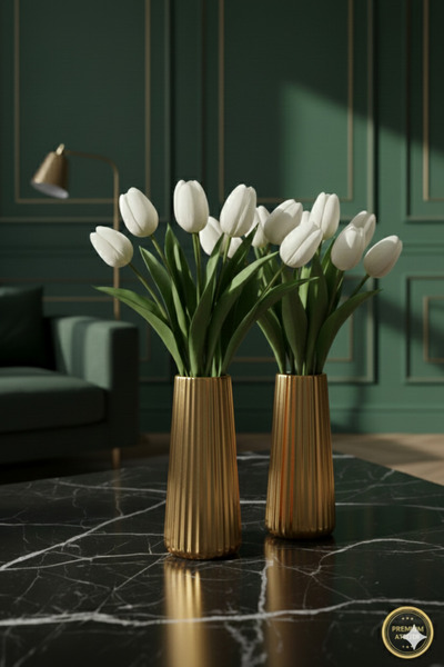 muffag 14 CM Gold 2'li El Yapımı Alçı Vazo