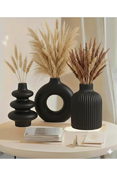 muffag Vază din ipsos neagră realizată manual, 10 cm, 3 bucăți