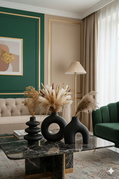 muffag Μαύρο χειροποίητο γύψινο βάζο 10 εκ. 3 τεμαχίων