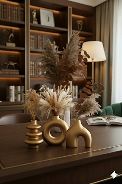 muffag Vază din ipsos realizată manual din aur, 10 cm, 3 piese