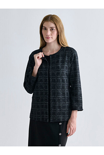 LC Waikiki LCW Grace Black guler rotund ecosez Cardigan pentru femei W5FB75Z8