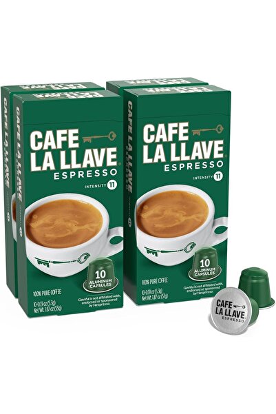 Cafe La Llave كبسولات إسبرسو، كثافة ١١، ٤٠ كبسولة ألومنيوم قابلة لإعادة التدو...