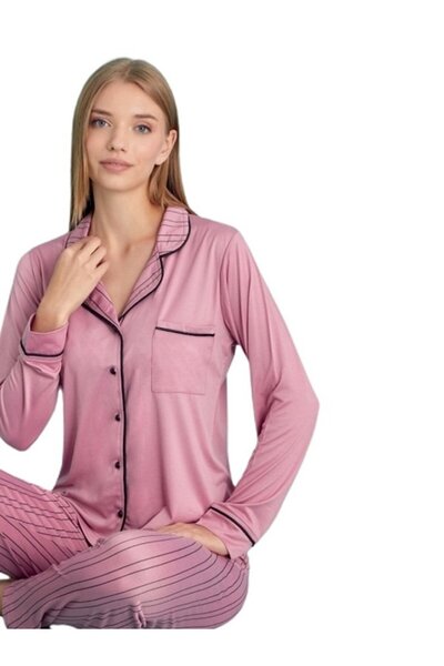 bipamuk Berna Collection Women's Pajama Set Buttoned Soft Textured Flexible and Modern Design S/2Xl