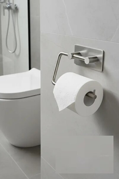 bulut art Set of 3 (Stainless Steel Adhesive Towel Rack, Toilet Paper Holder and 2-Piece Hanger) Adhesive