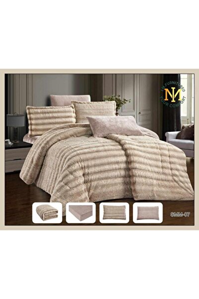 IMFURNITURE0 Charlotte Winter Soft Fur Bedspread SMM-07 - Beige/Light Gold