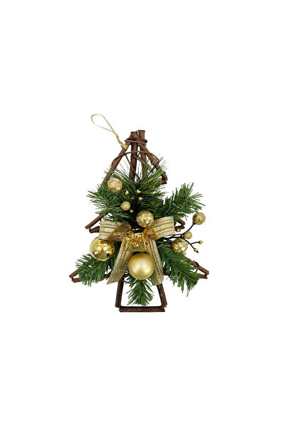 Christmas Magic Hanging Rattan Tree Gold 23x6x30cm