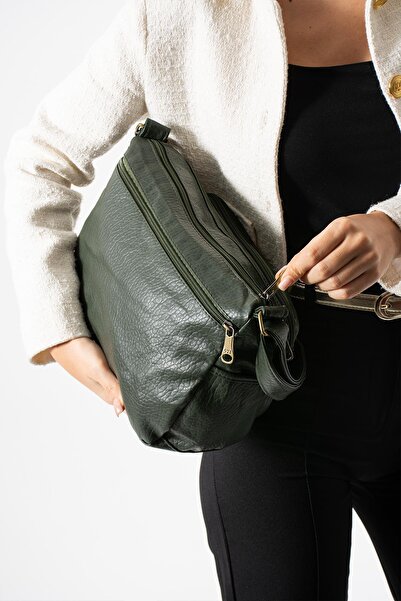 571 Collections Çanta Washed Leather Crossbody Shoulder Bag Polyurethane Leather Khaki Model:(571-14-16D)