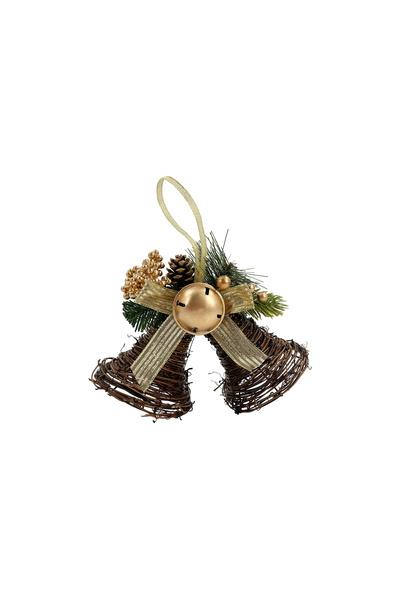 Christmas Magic Hanging Rattan Bells Gold 21x11x20cm