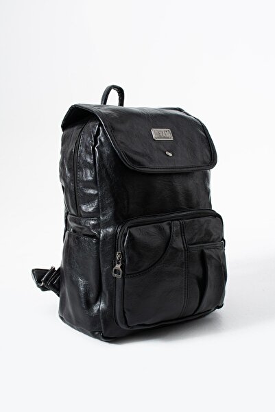571 Collections Çanta Faux Leather Washed Backpack (Polyurethane) Black Model:(571-14-16I)