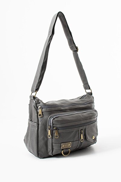 571 Collections Çanta Washed Leather Crossbody Shoulder Bag Polyurethane Leather Gray Model:(571-14-16A)