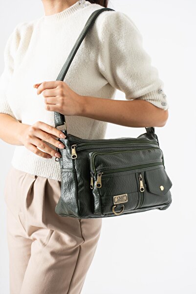 571 Collections Çanta Washed Leather Crossbody Shoulder Bag Polyurethane Leather Khaki Model:(571-14-16A)
