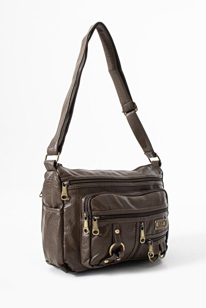 571 Collections Çanta Washed Leather Crossbody Shoulder Bag Polyurethane Leather Mink Model:(571-14-16B)