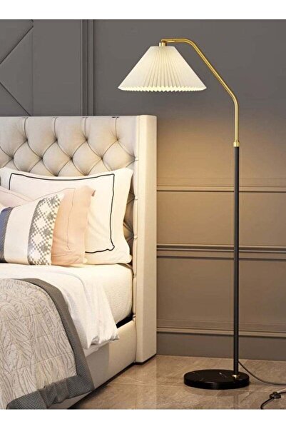 X SPRING LED Floor Lamp with Pleated Fabric Shade & Stable Metal Base