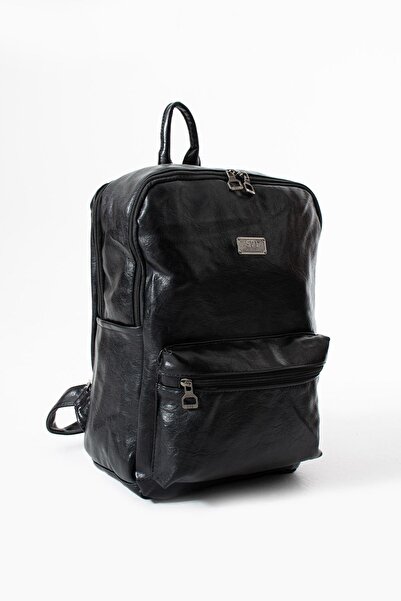571 Collections Çanta Faux Leather Washed Backpack (Polyurethane) Black Model:(571-14-16g)
