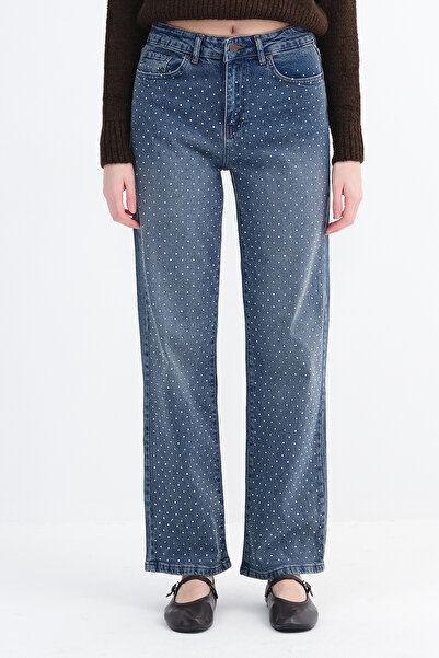 Addax Pantaloni de blugi Stoned croi larg pe picior PN996