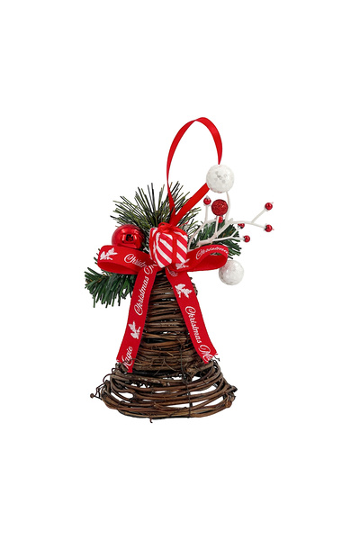 Christmas Magic Hanging Rattan Bell Red 10x10x20cm