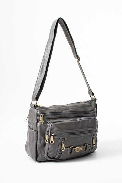 H&D COLLECTİON Washed Leather Crossbody Shoulder Bag Polyurethane Leather Gray Model:(571-14-16F)