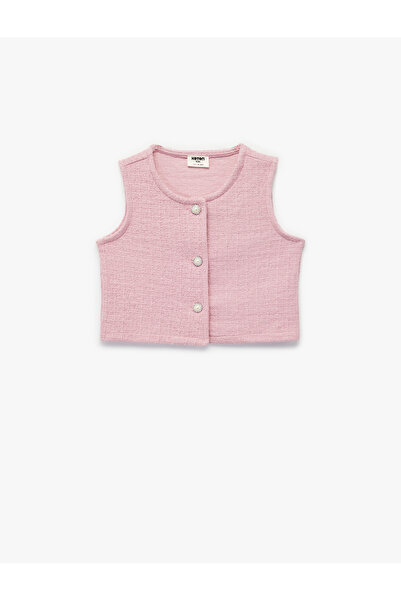 Koton Buttoned Crew Neck Crop Tweed Vest