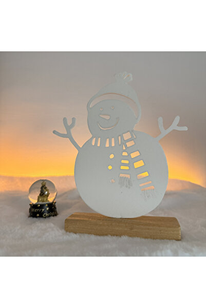 DECORADI Christmas Decoration, Snowman, -friendly, Wooden Base, White, 21.5cm, Christmas Gift